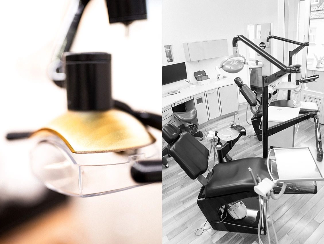 Zahnärztliche Behandlungslampe und moderner Behandlungsraum